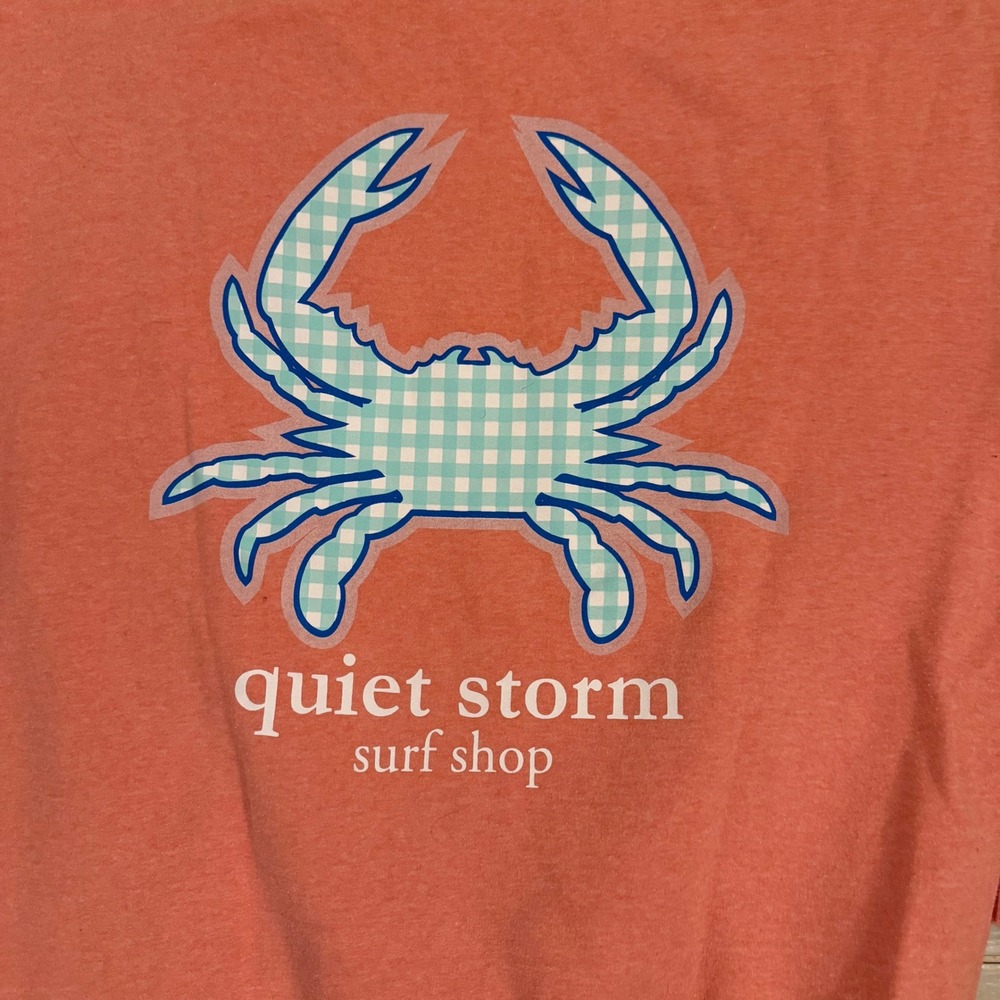 Quiet Storm Surf Shop Coral Pink Gingham Crab Graphic Crewneck Sweatshirt Medium - Picture 5 of 7